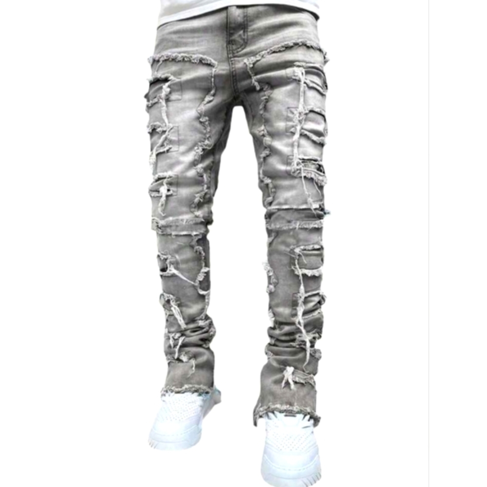 Romwe Street Life Men's Raw Trim Slim Fit Gray distressed Skinny Jeans  Size XS